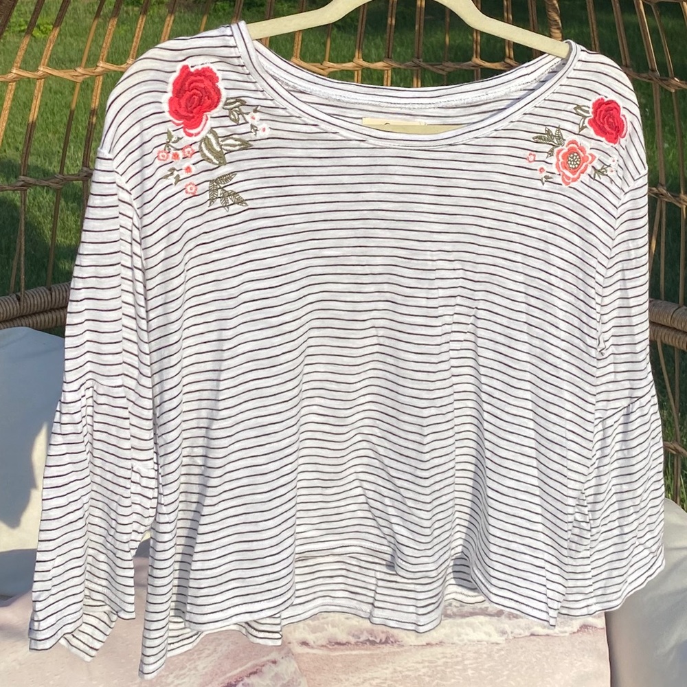Flared long sleeve striped top